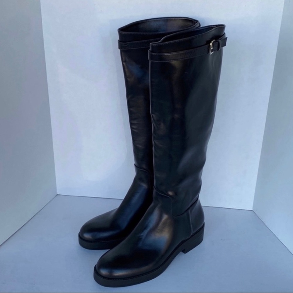 ZARA Black Block Heel Knee Boots - Picture 7 of 9
